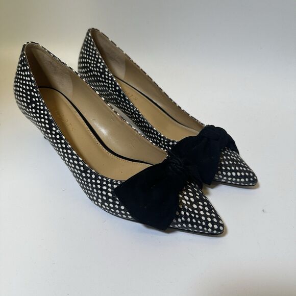 Talbots Shoes - Talbots Polka Dot Bow Heels Black White Kitten Heel Pumps Women 7.5